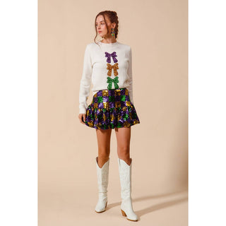 MARDI GRAS CHECKER SEQUINS MINI SKIRT -