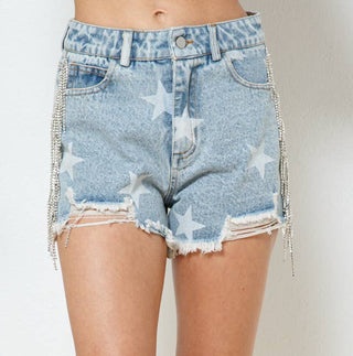 fringe star denim jean shorts