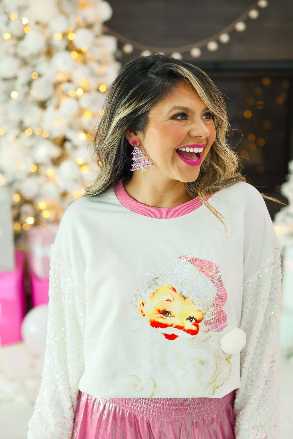 Santa Claus sequin sleeve Sweater