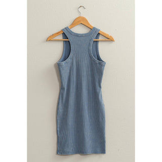 Acid Washed Ribbed Mini Dress 