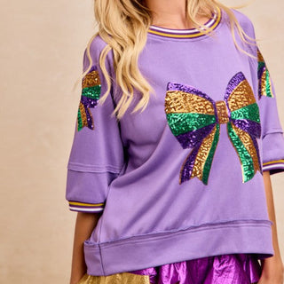 sequin mardi gras bow top
