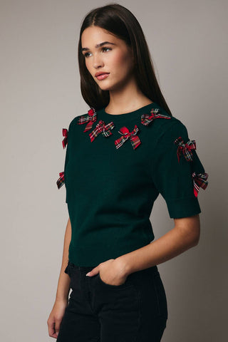 Bow trim Holiday sweater top