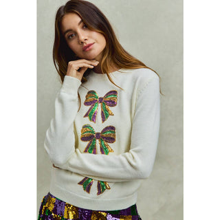 Sequin Bows Mardi Gras Sweater