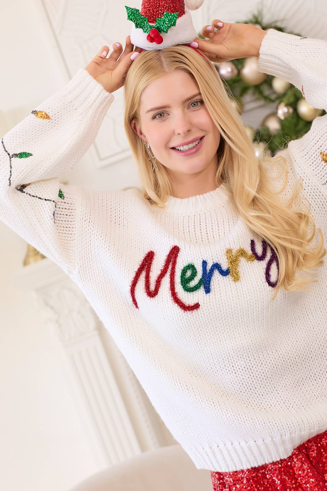 Merry Sweater Sequined Christmas Light Sleeves