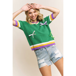 Mardi Gras Striped Trim top -