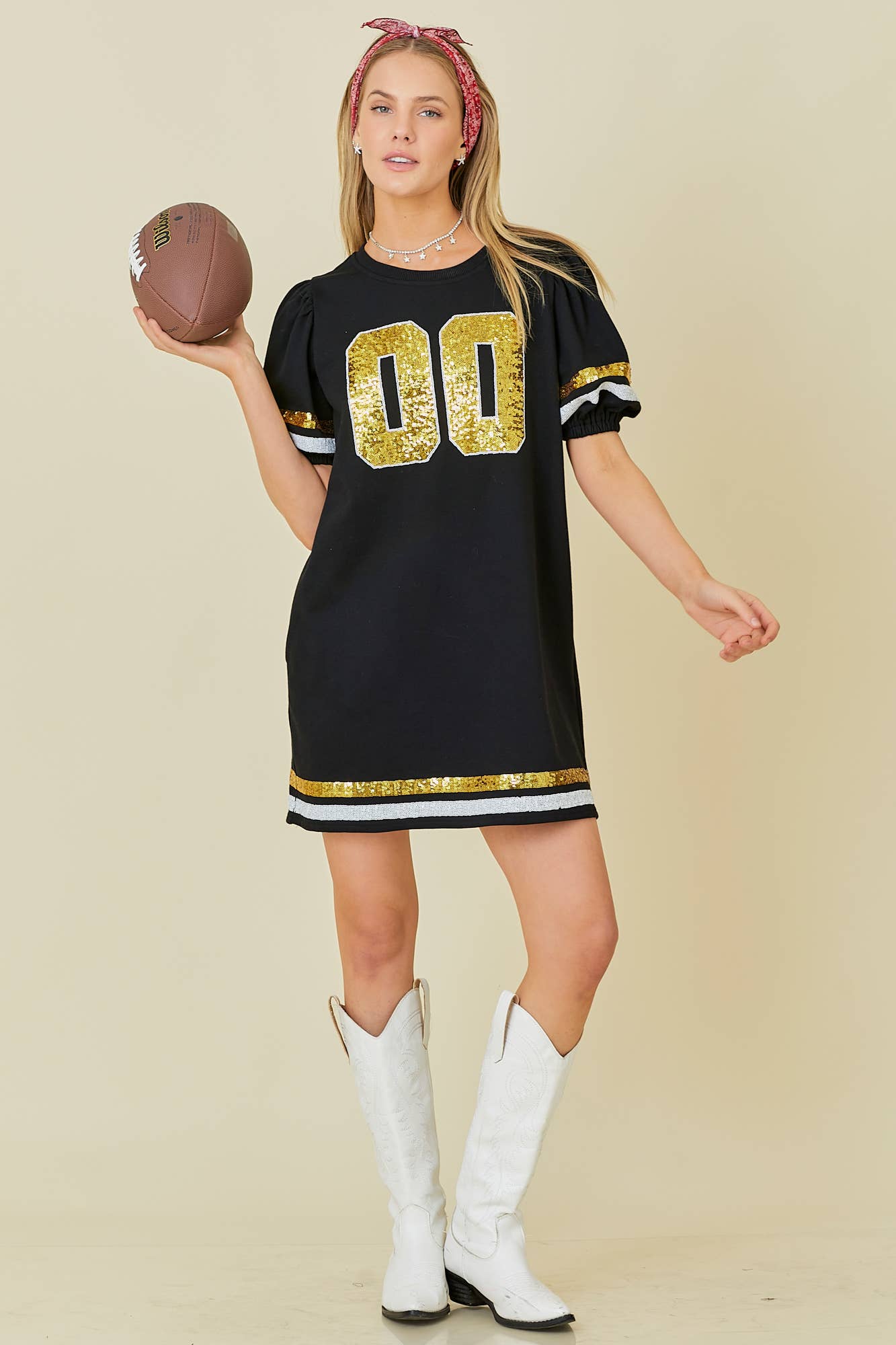 Game Day Black & Gold Sequin Trim Dress