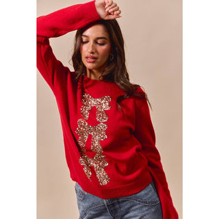 Sequin Ribbon Christmas Sweater Red