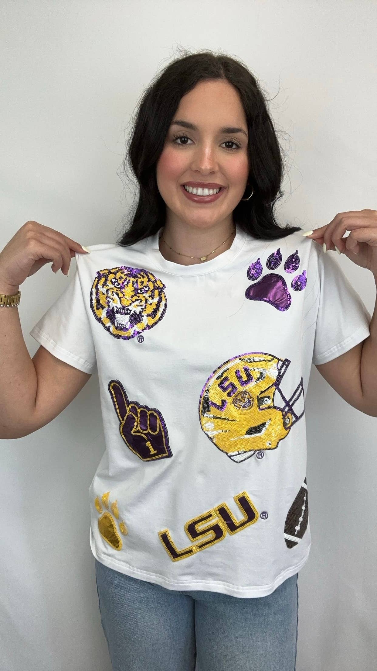 LSU Scattered  Logo Tee (Licensed) Women's Sequin Tee