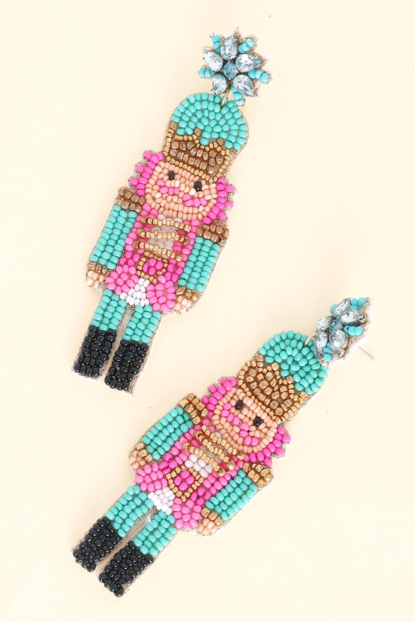 Nutcracker Christmas Beaded Earrings Fuchsia