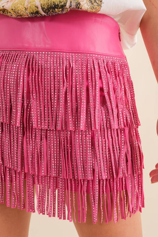 Faux Leather Fringe Pink Shorts