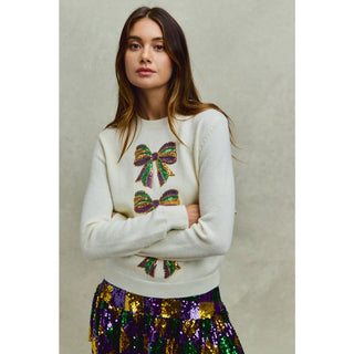 Sequin Bows Mardi Gras Sweater