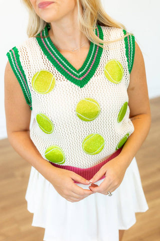Tennis Ball Glitter Patches Sweater Vest -