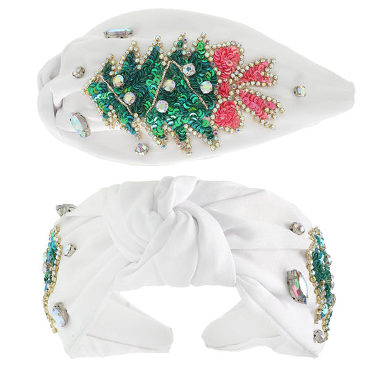 Christmas Tree Jeweled Top Knotted Headband