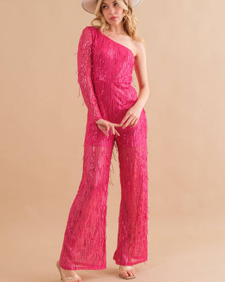 pink sequin jumpsuit