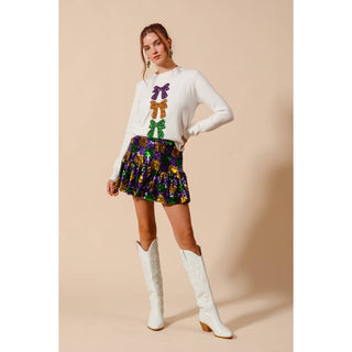 MARDI GRAS CHECKER SEQUINS MINI SKIRT -