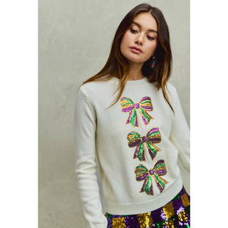 Sequin Bows Mardi Gras Sweater