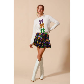 MARDI GRAS CHECKER SEQUINS MINI SKIRT -