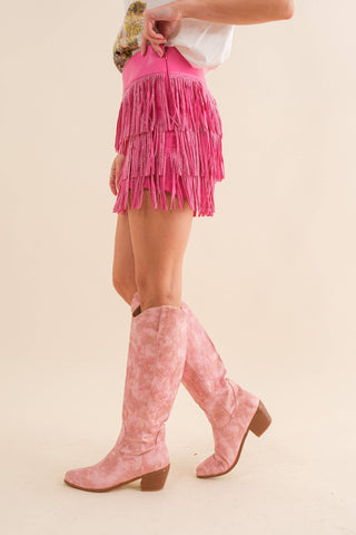 Faux Leather Fringe Pink Shorts