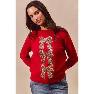 Sequin Ribbon Christmas Sweater Red