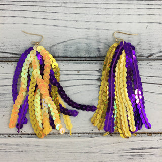 Purple & Yellow Gold Fringe tassel Earrings