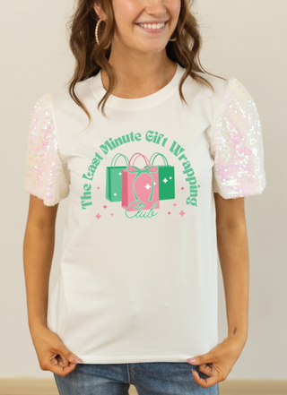 Last Minute Gift Wrapping Christmas Sequin Puff Sleeve Top