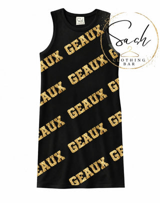 New Orleans Saints Sequin Black & Gold Geaux Tank Dress