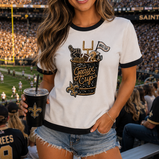 Geaux Cup Sequin Black and Gold Game Day Top