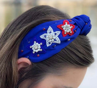 Stars USA Beaded Headband Blue Embellished 