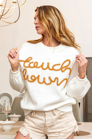 Ivory & Gold Touch Down letters Classic Sweater 