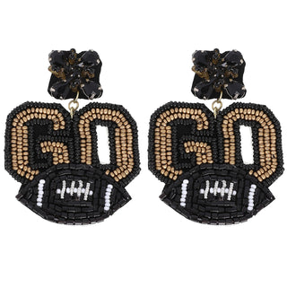 Black Gold Go Game day Beaded Earrings 