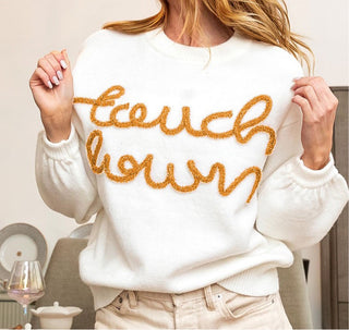 Ivory & Gold Touch Down letters Classic Sweater 