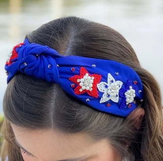 Stars USA Beaded Headband Blue Embellished 