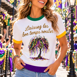 laissez les bon temps rouler bead tree cardio gras sequin sweater top