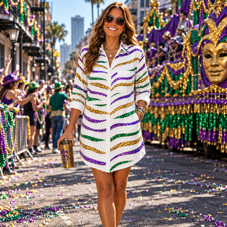 tiger sequin striped button up dress mardi gras