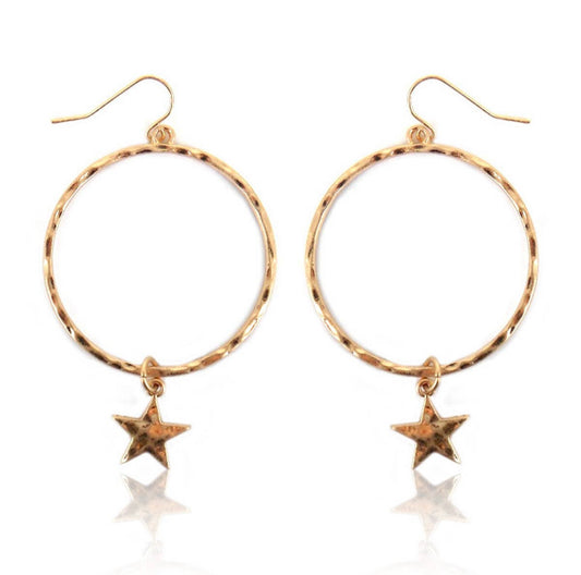 Gold Hammered star earrings