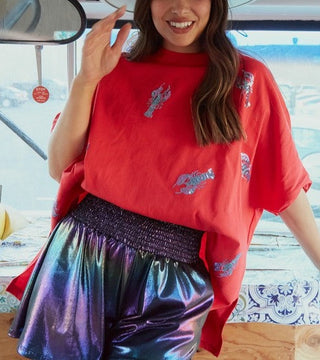 Red Crawfish Patch Sequin Top 