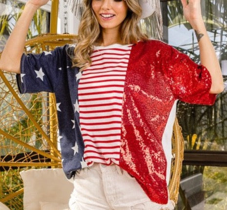 Stars and Stripes Sequin 4th of July top