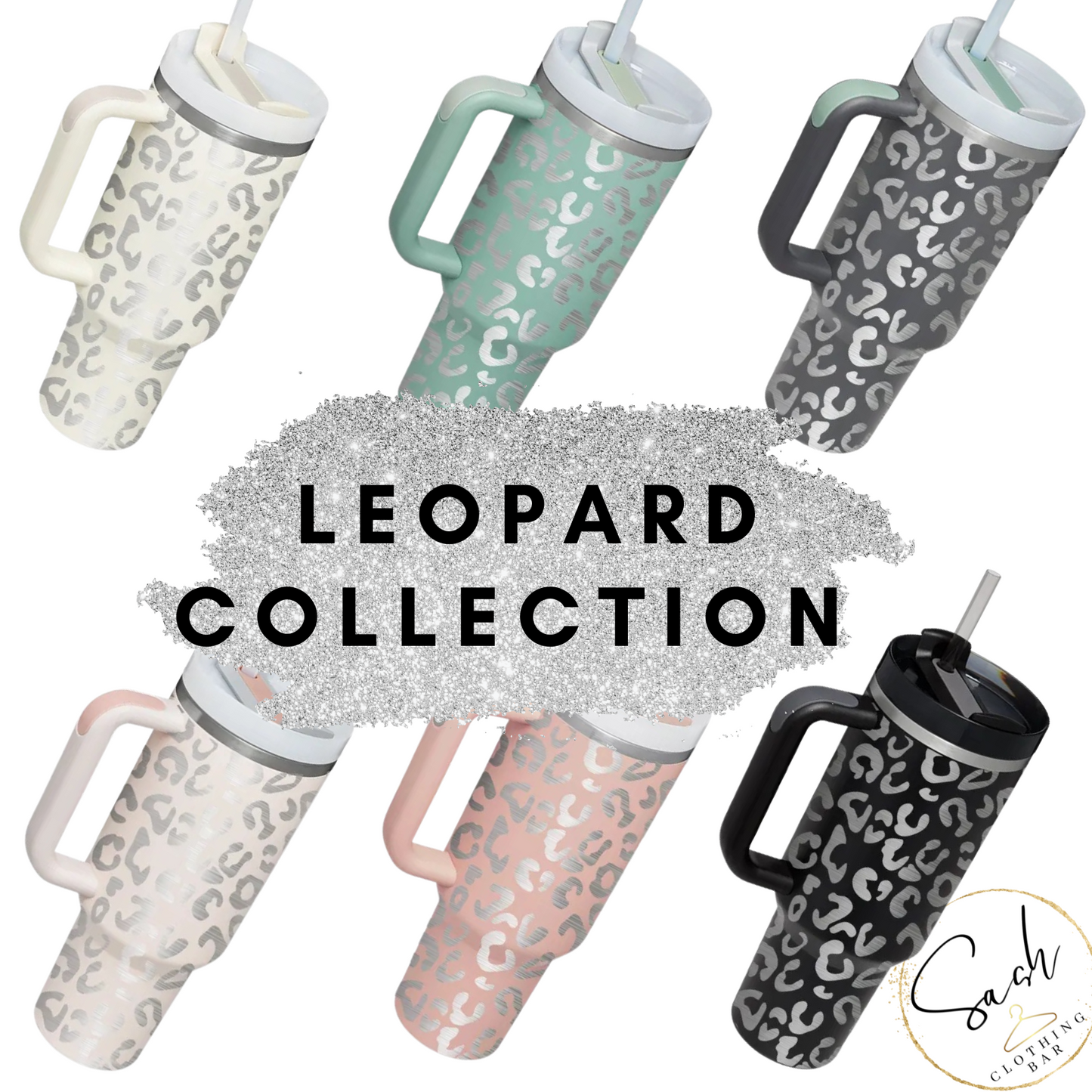 40oz Quencher Style Tumbler with handle Grey Leopard