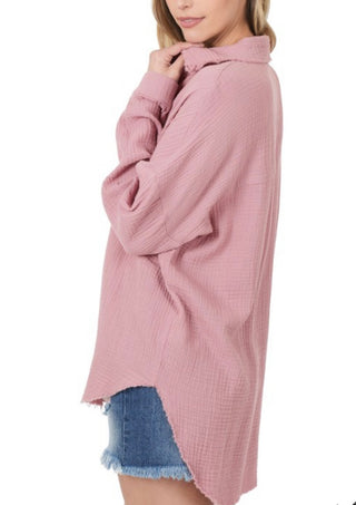 Jessica Oversized raw hem shirt 