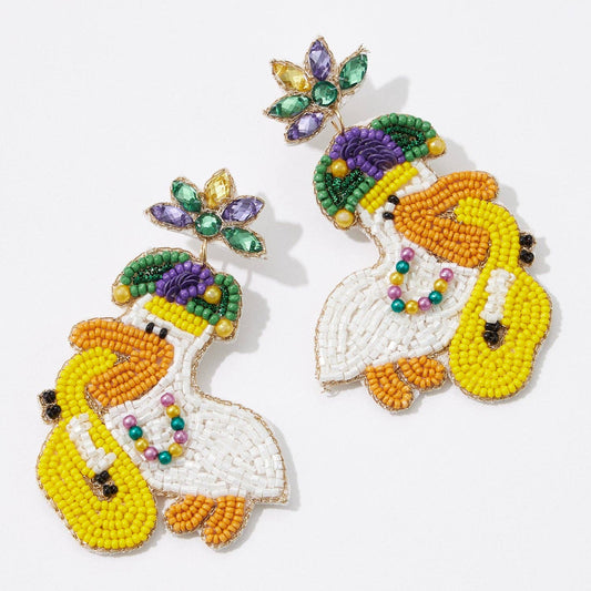 Mardi Gras Beaded Pelican Earrings