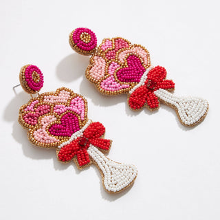 Valentine's Day Heart Bouquet Beaded Earrings 