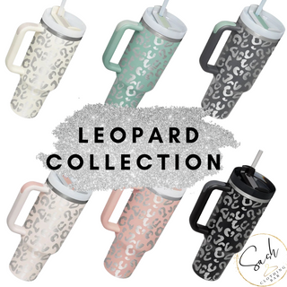 40oz Quencher Style Tumbler with handle Black Leopard 