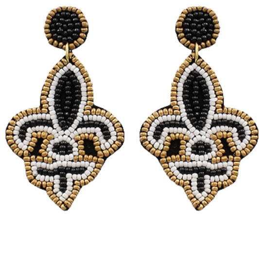 Fleur De Lis Saints Inspired Beaded Earrings