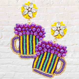 Mardi Gras Beer Mug Earrings 