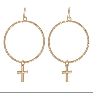 Gold Cross Hoop Earrings 