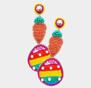 Easter Carrot and Egg Beaded Earrings 