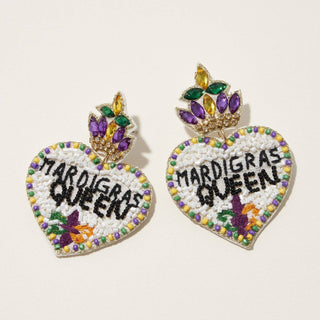 Mardi Gras Queen Beaded Earring 