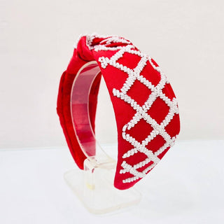 Red and White Beaded Game day headband 