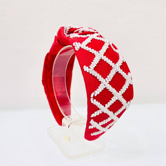 Red and White Beaded Game day headband