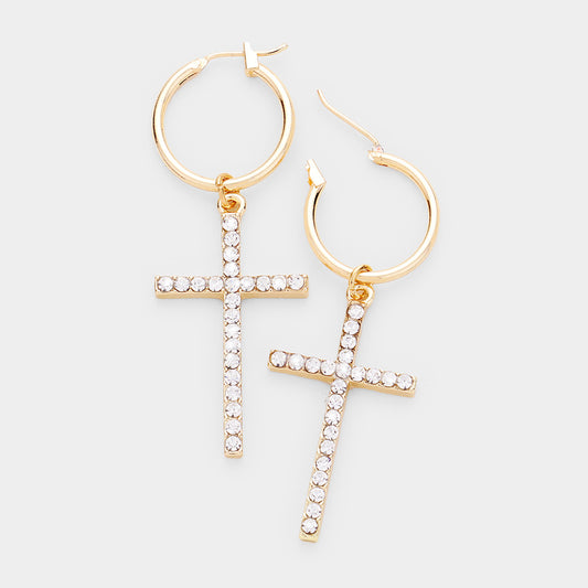 Crystal Rhinestone Cross Earrings